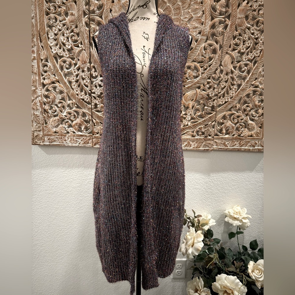 Fashion Apparel & Accessories Blue Multi-sparkle Sleeveless Hoodie Cardigan- S/M